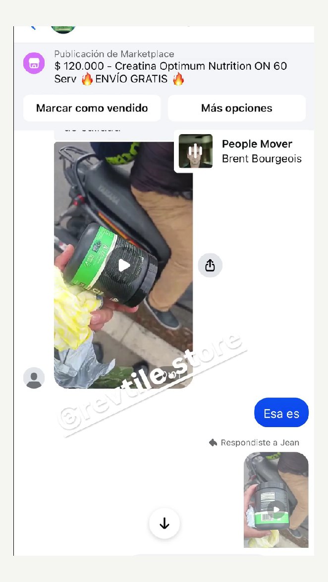 Captura de chat: cliente enviando video de su creatina al recibirla